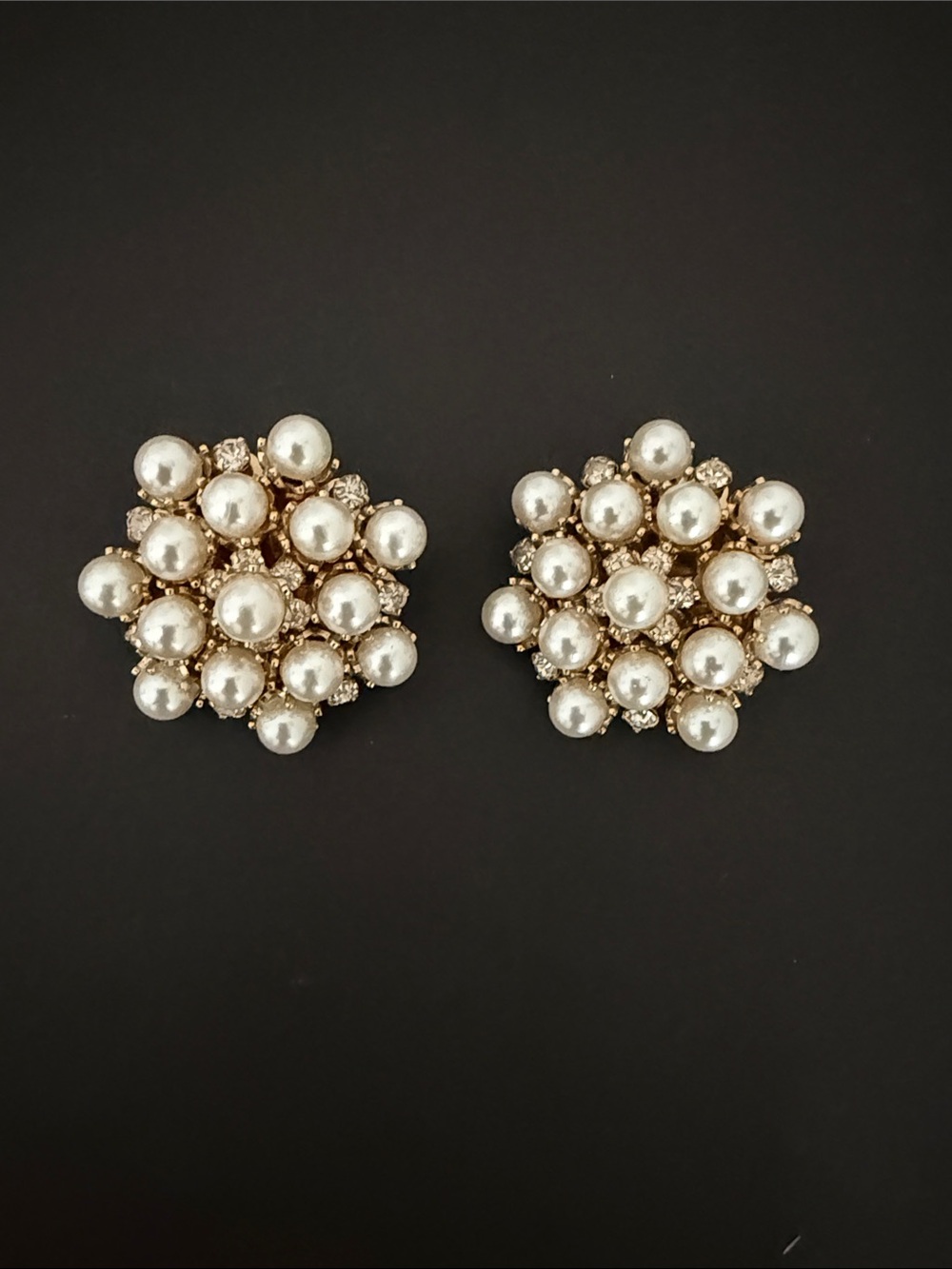 Vintage LERU Faux Pearl Rhinestone Clip-On Earrings